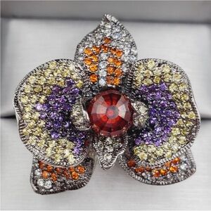 Amethyst - Citrine- Diamond 925 Sterling Silver Bead Flower Statement Ring